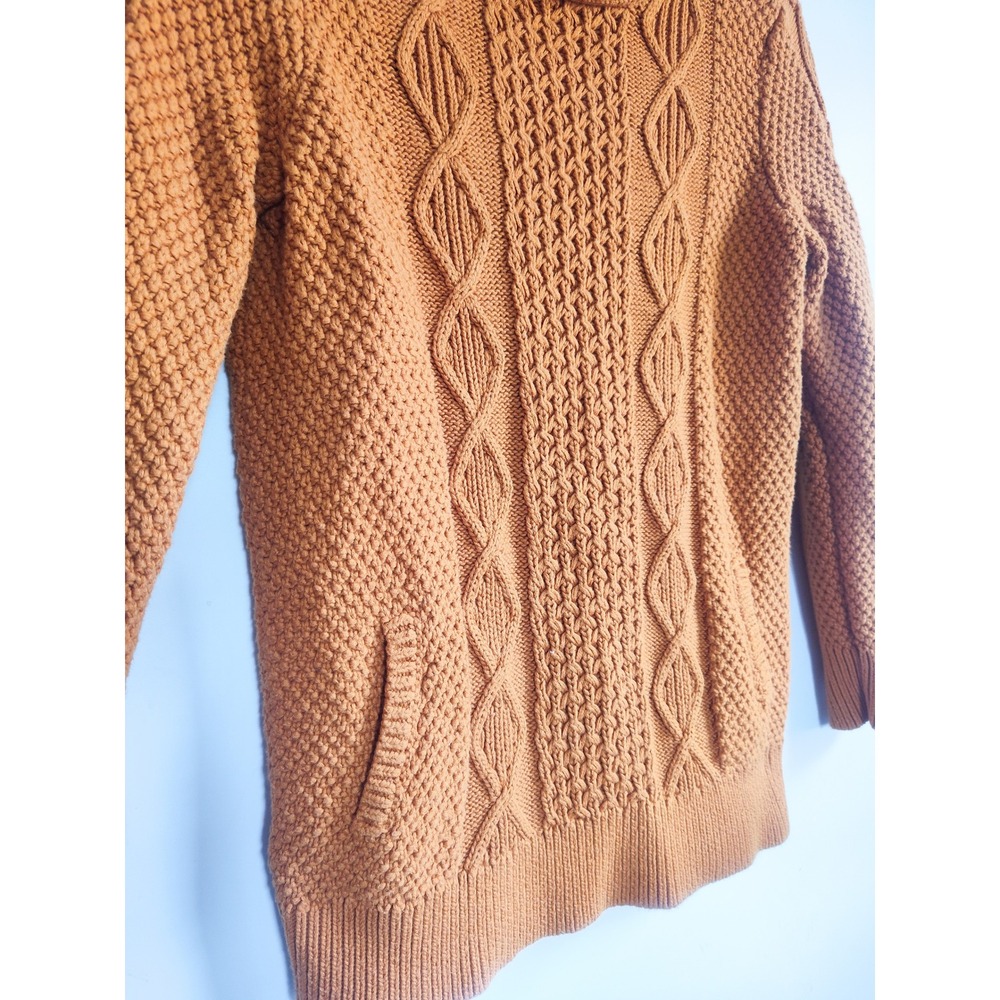 LL Bean Signature Sweater Medium Fisherman Cable Knit Cowl Funnel Neck Pocket - Picture 4 of 7